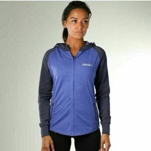 GYMSHARK Women’s Blue Gray Long Sleeve Full Zip Colorblock Hoodie Small